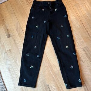 Mini Boden sz 12. Adjustable waist jeans w appliqué Flowers